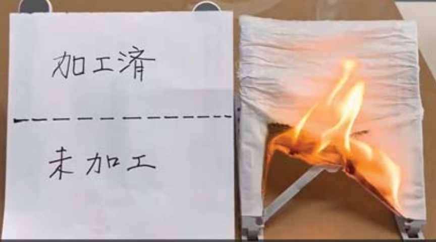 ファイブラッグコート未塗布の下半分は炎が燃え広がる。